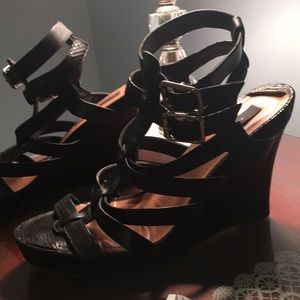 Ann Taylor black leather  gladiator wedges 6.5
